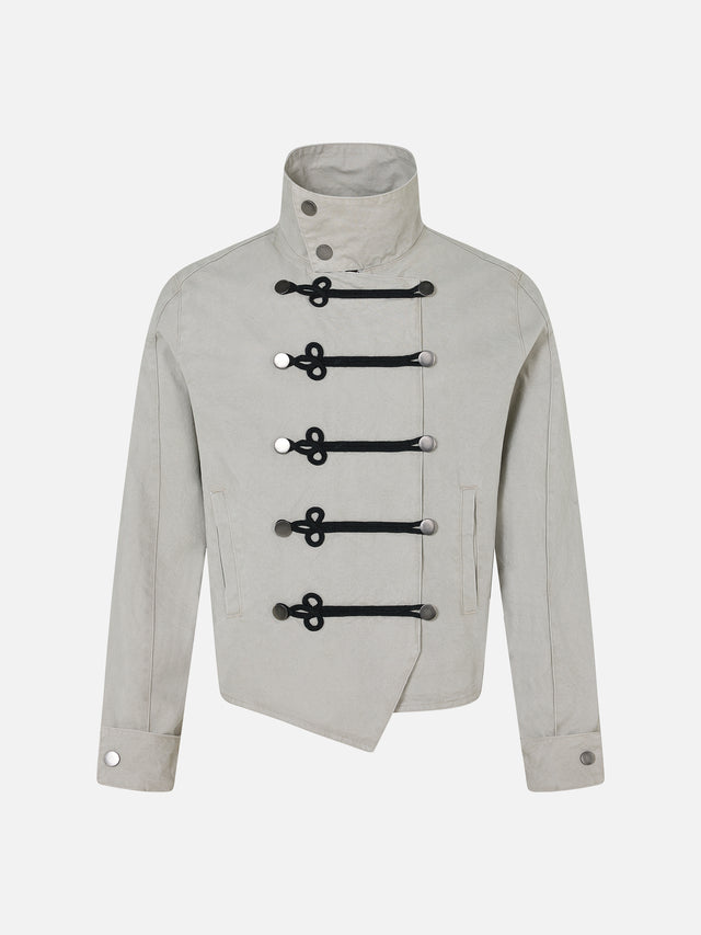 Military Frog-Button High-Neck Boxy Canvas Jacket