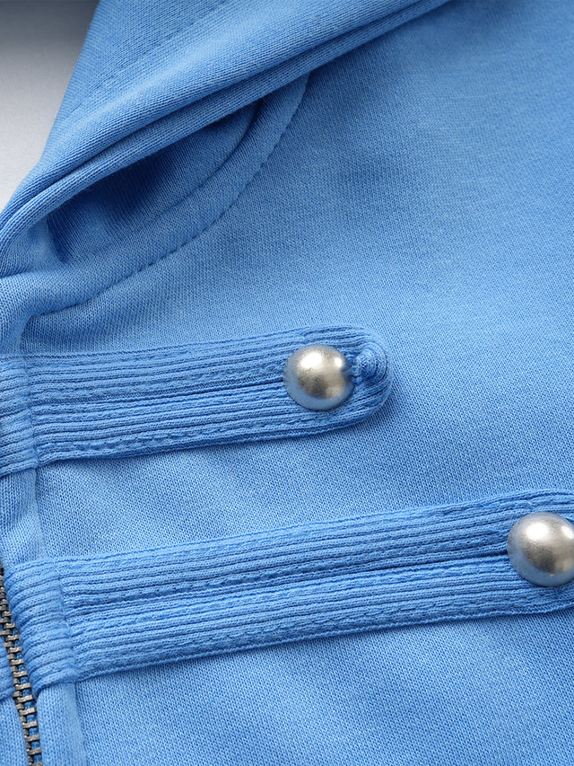 Military Hussar Buttoned Cord-Trim Boxy Zip Hoodie