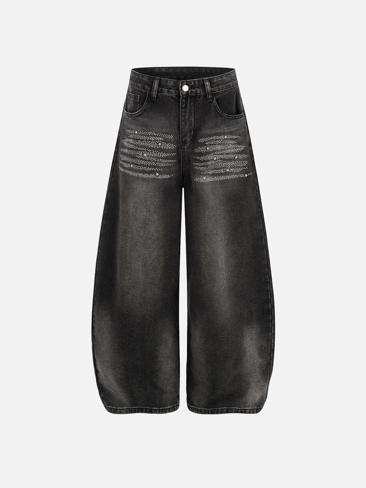 Rhinestone-Embellished Balloon Baggy Jeans