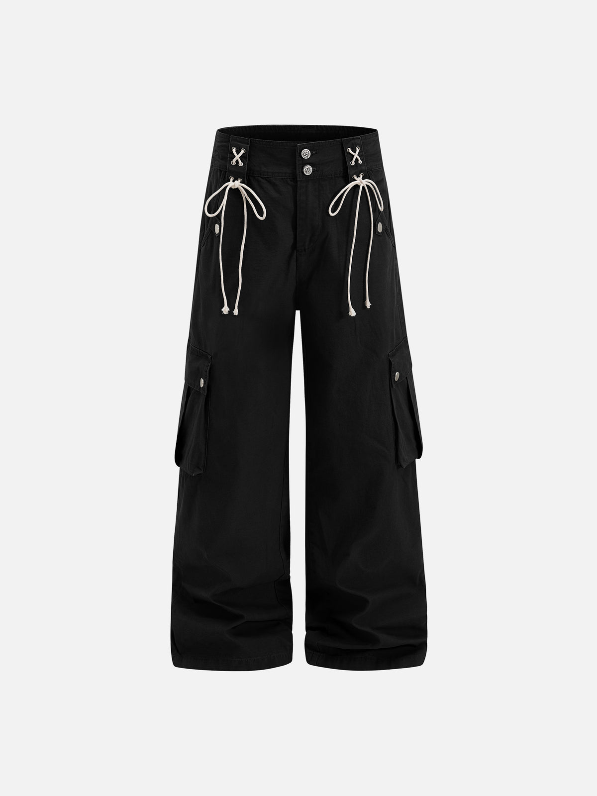 Lace-Up Detail Flap Cargo Baggy Pants