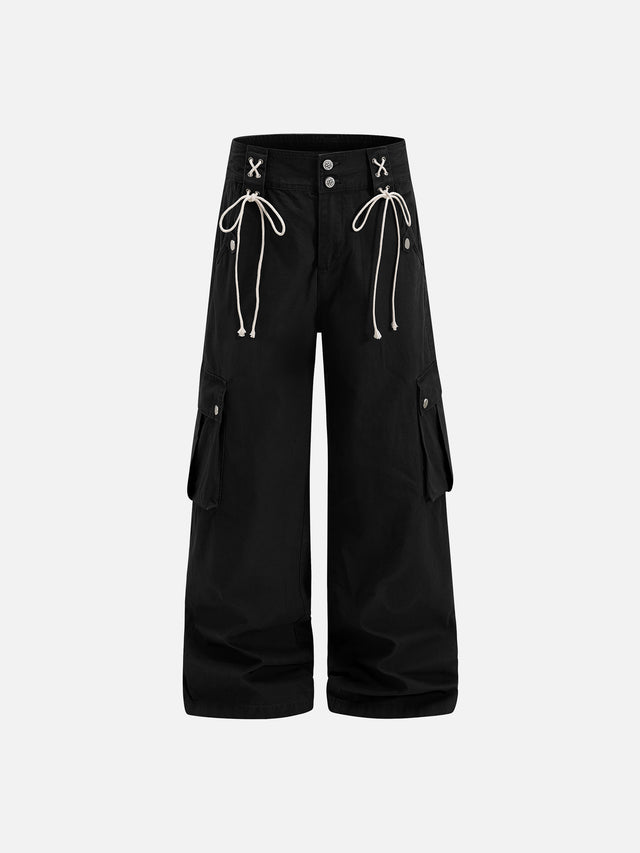 Lace-Up Detail Flap Cargo Baggy Pants