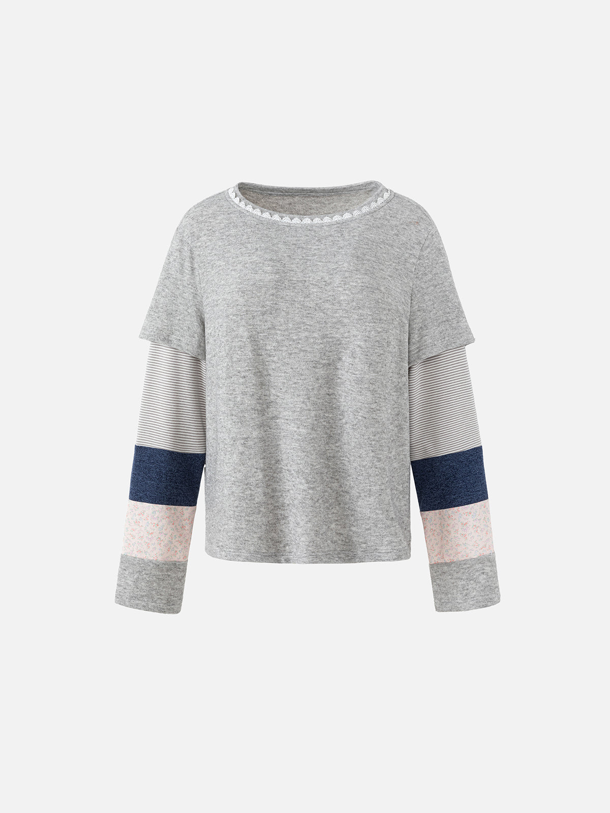 Lace-Trim Layered Colorblock Top