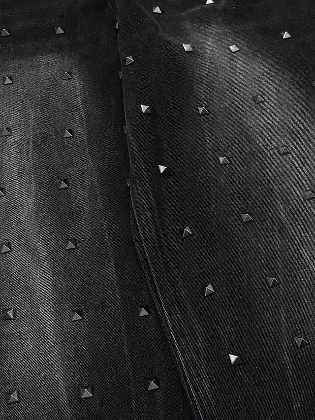 All-Over Studded Washed Baggy Jeans