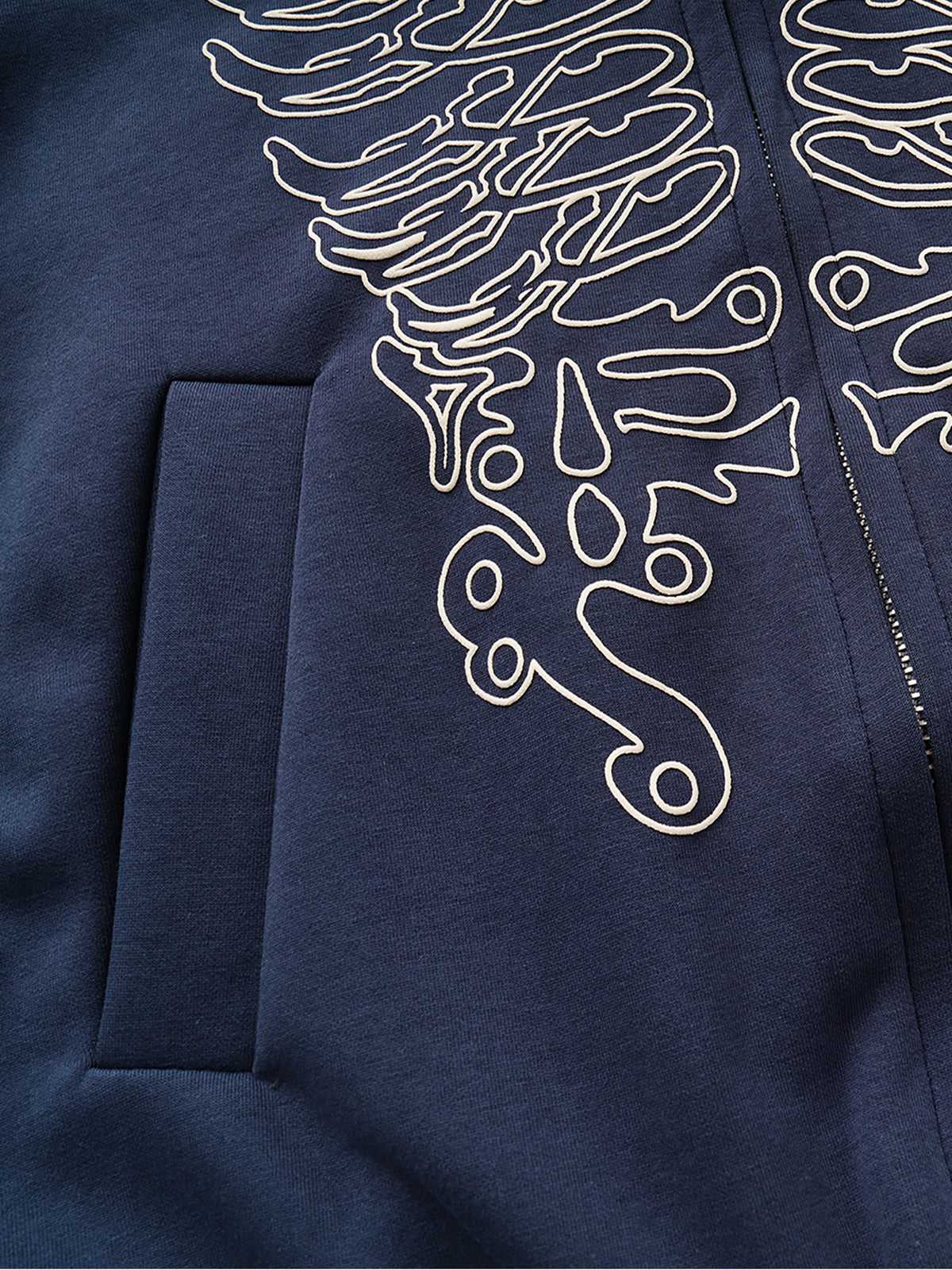 Tribal Ribcage Graphic Print Zip-Up Boxy Hoodie