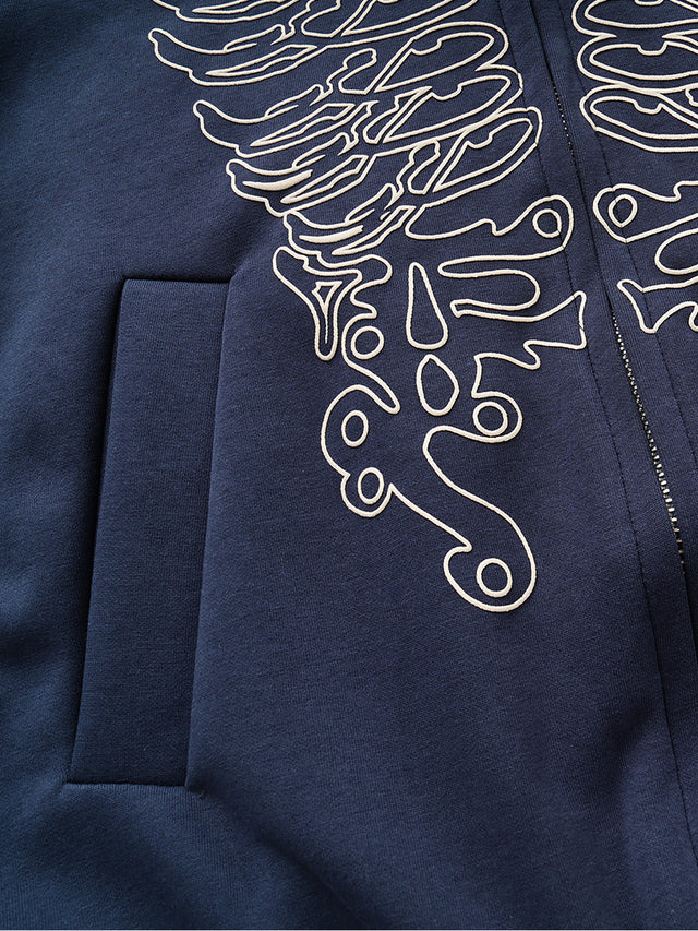 Tribal Ribcage Graphic Print Zip-Up Boxy Hoodie
