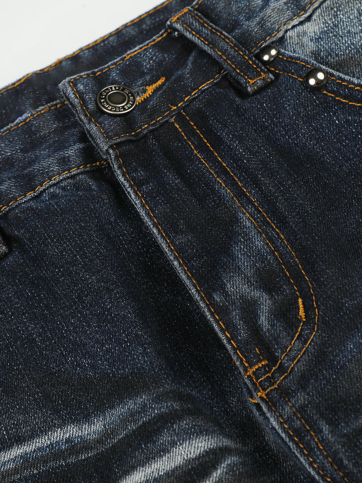 Studded-Pocket Whiskered Union-Jack Straight-Leg Jeans