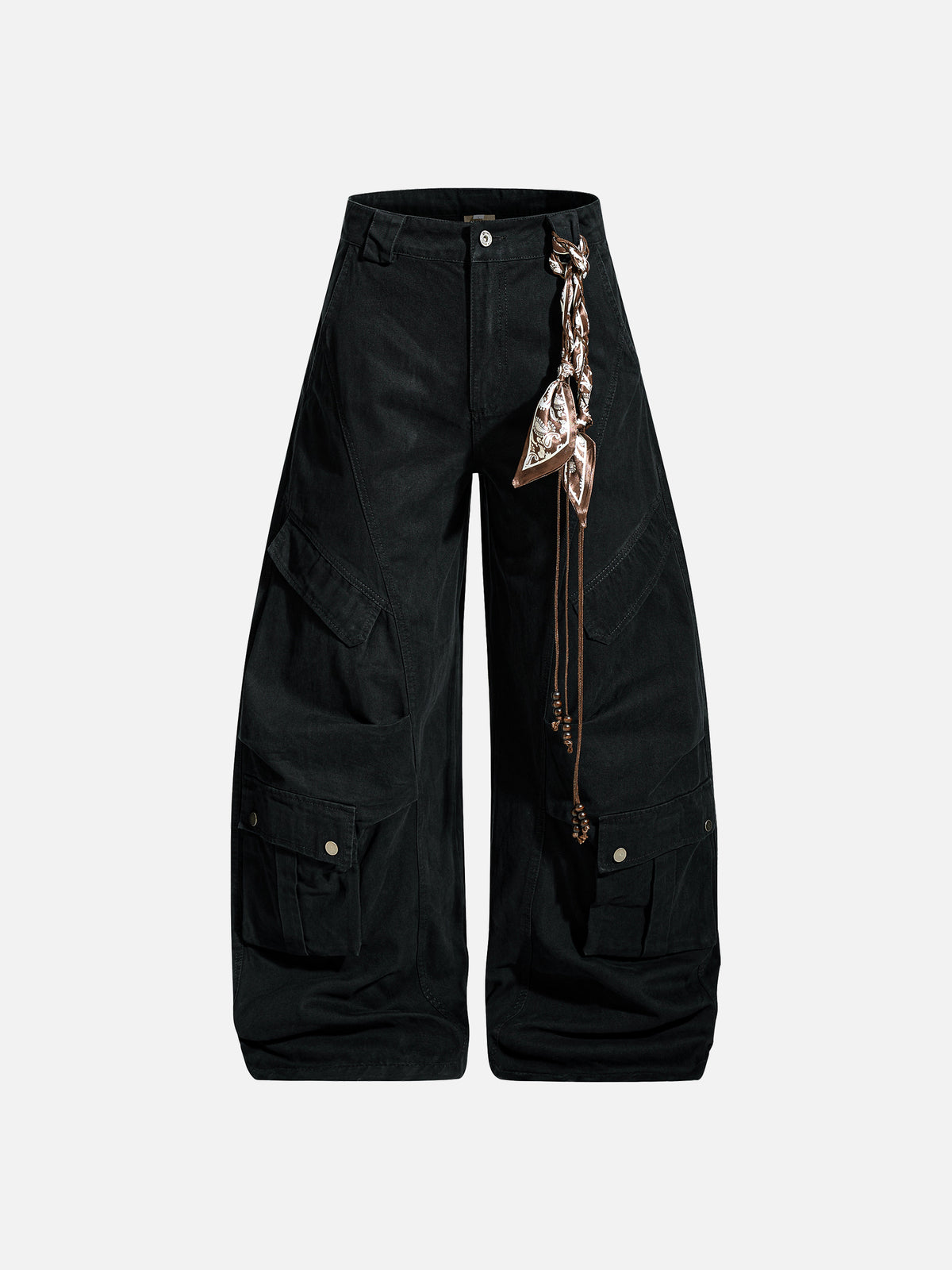 Bandana-Accented Multi-Pocket Stacked Cargo Baggy Pants