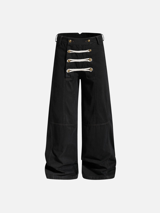 Rope-Detail Washed Baggy Jeans