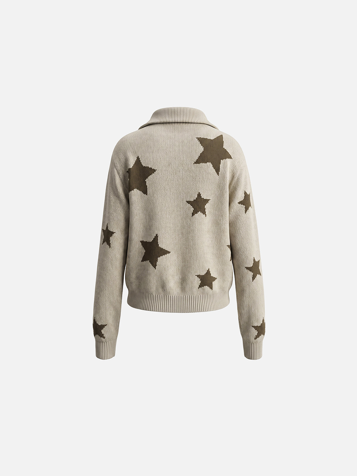 All-Over Star Jacquard Spread Collar Boxy Knit Cardigan