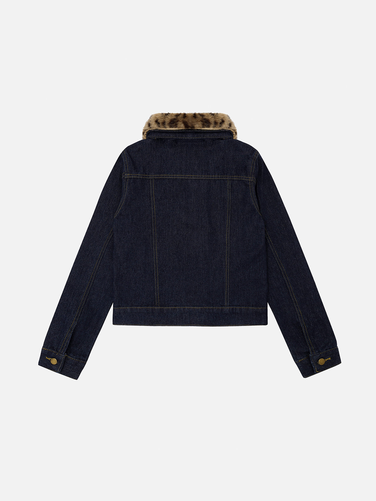 Double-Breasted Faux-Fur Collar Boxy Denim Jacket