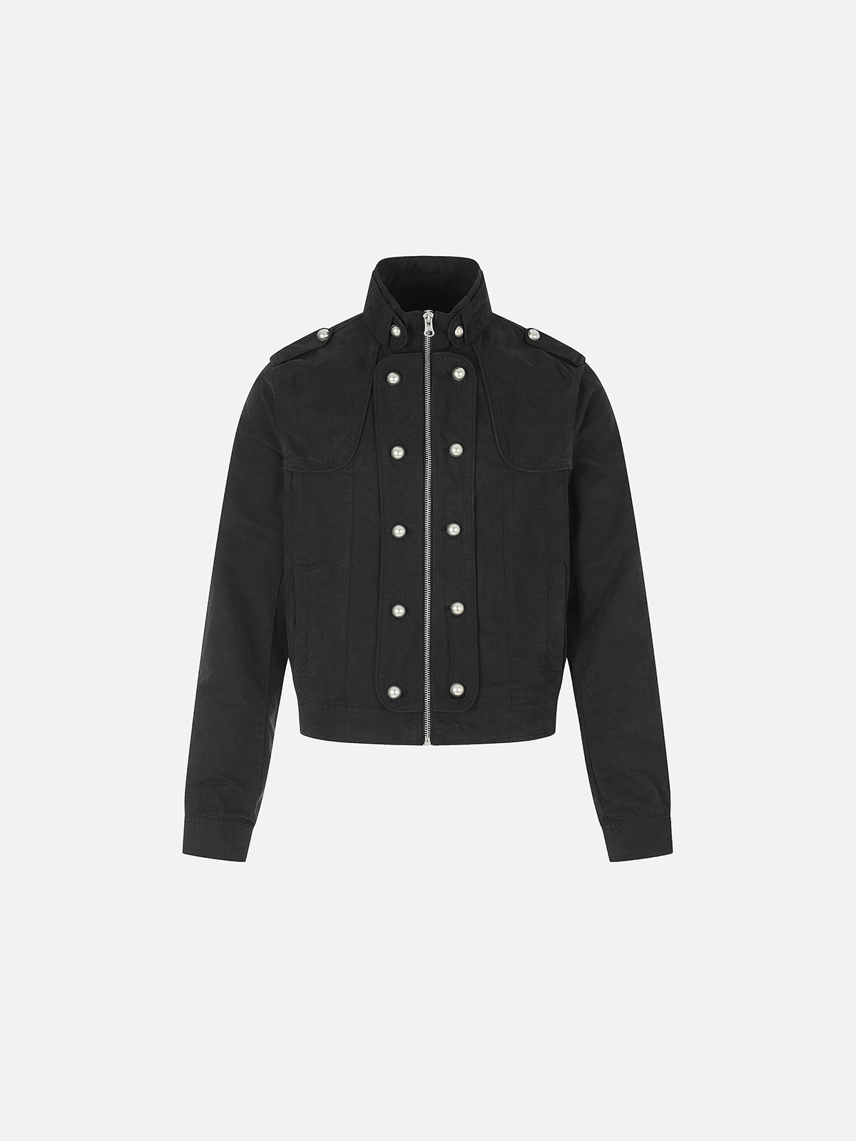 Military Double-Breasted Button-Panel Boxy Cotton Jacket