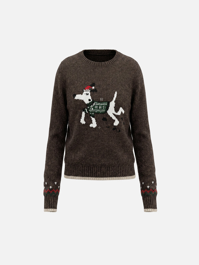 Puppy Jacquard Slim Knit Crewneck Sweater