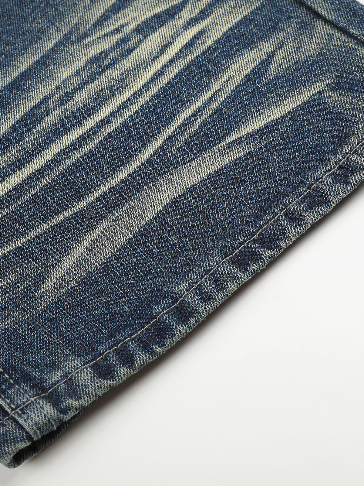Studded-Cross Whiskered-Faded Bootcut Jeans
