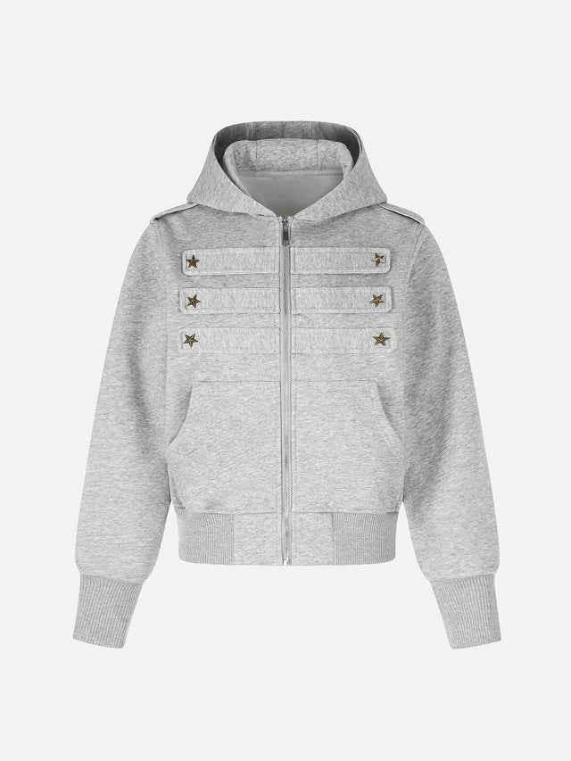 Star-Shaped Studded Boxy Zip-Up hoodie