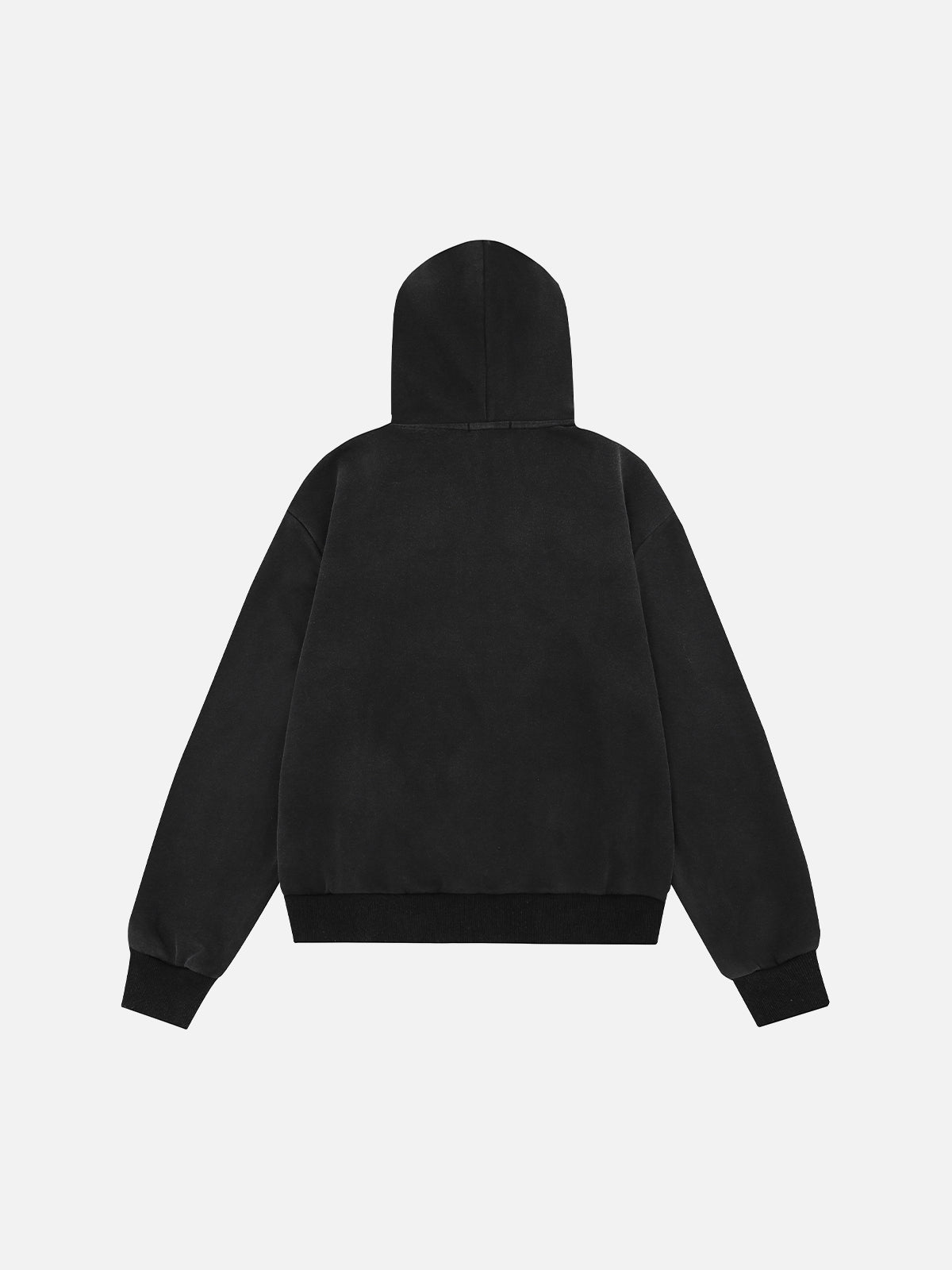 Buttoned Military-Trim Oversized Zip-Up Hoodie