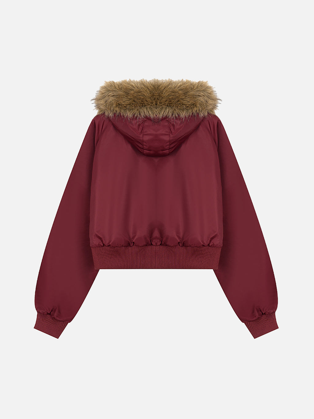 Faux-Fur Hood Eyelet-Accented Boxy Bomber Jacket