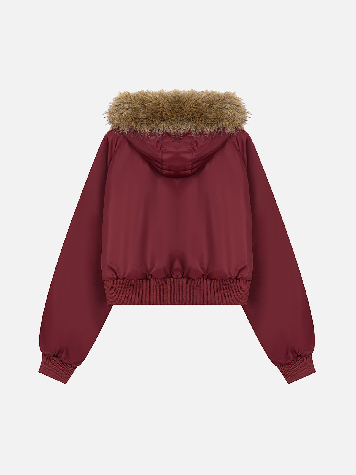 Faux-Fur Hood Eyelet-Accented Boxy Bomber Jacket