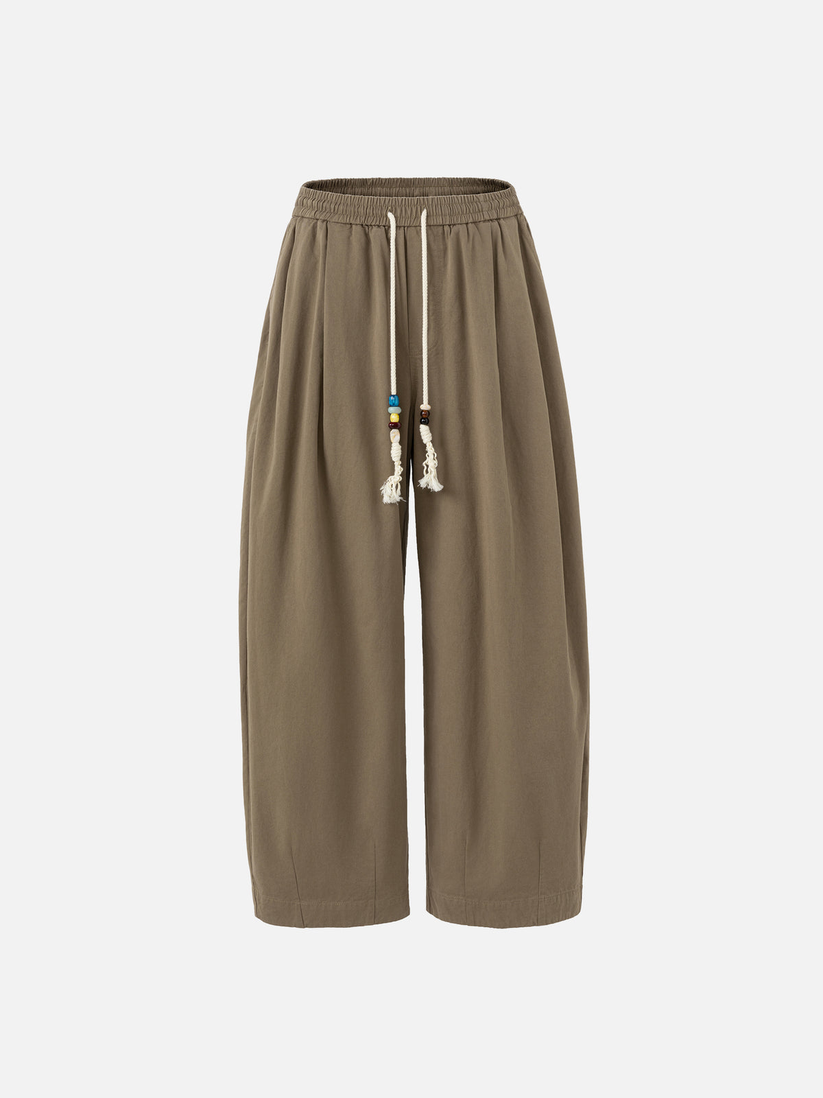 Beaded Drawstring Pleated Baggy Barrel Pants