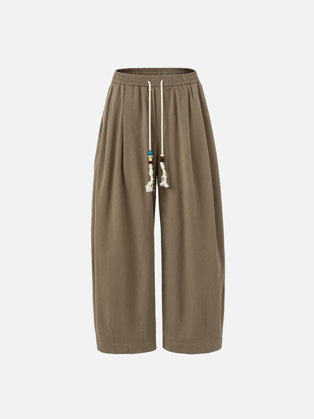 Beaded Drawstring Pleated Baggy Barrel Pants