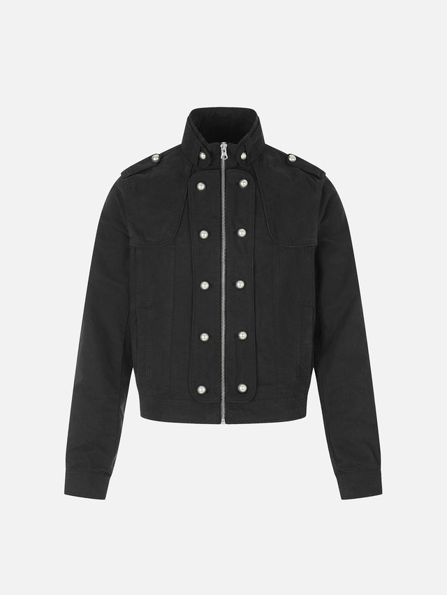 Military Double-Breasted Button-Panel Boxy Cotton Jacket