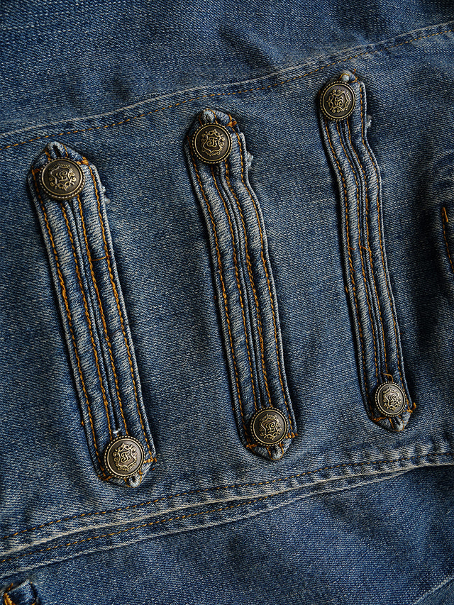 Military Style Buttoned Denim Jacket