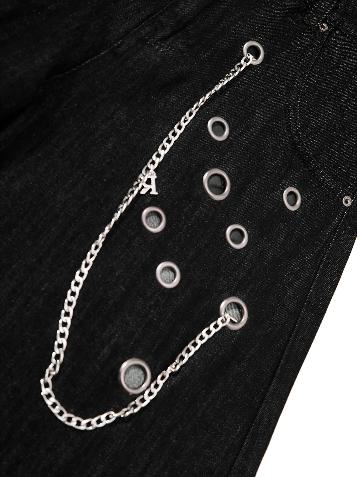Eyelet-Embellished Chain Detail Baggy Jeans