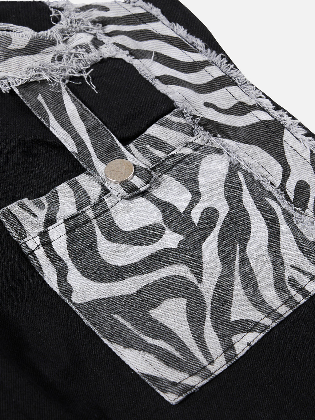Zebra-Print Raw-Hem Flared Jeans