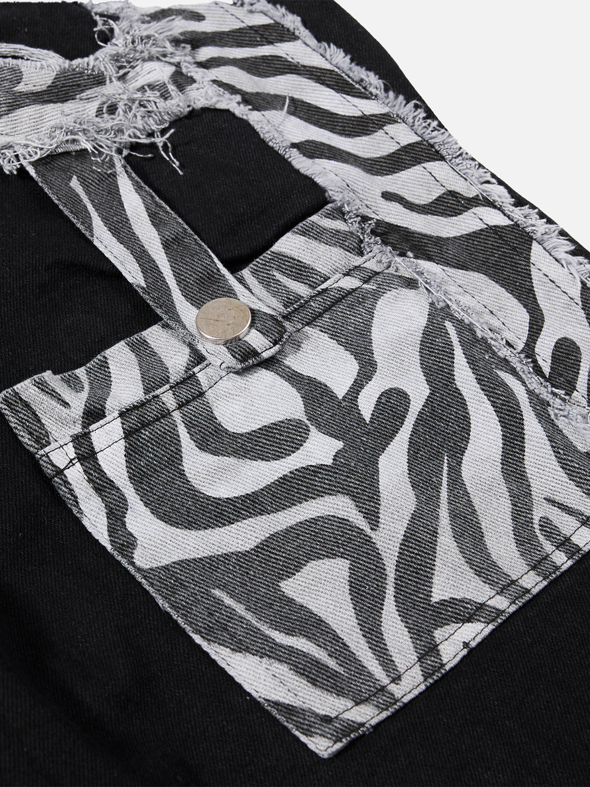 Zebra-Print Raw-Hem Flared Jeans