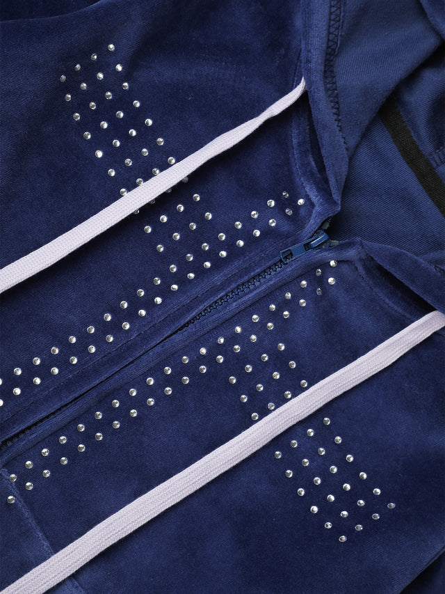 Rhinestone Cross Velour Zip-Up Hoodie