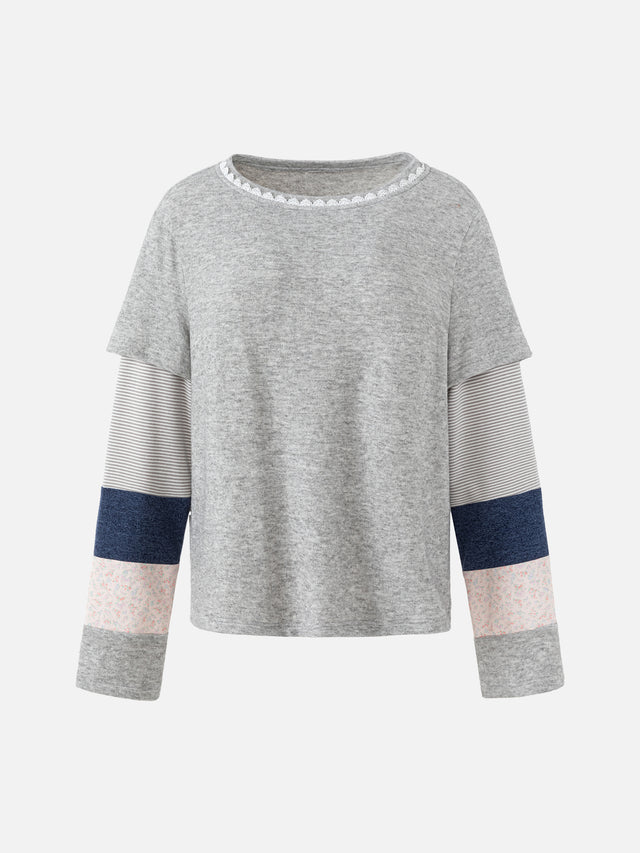 Lace-Trim Layered Colorblock Top