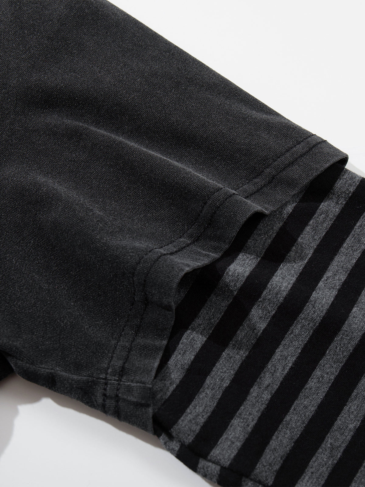 Striped Double-Layer Distressed Graphic Oversized Long-Sleeve T-Shirt