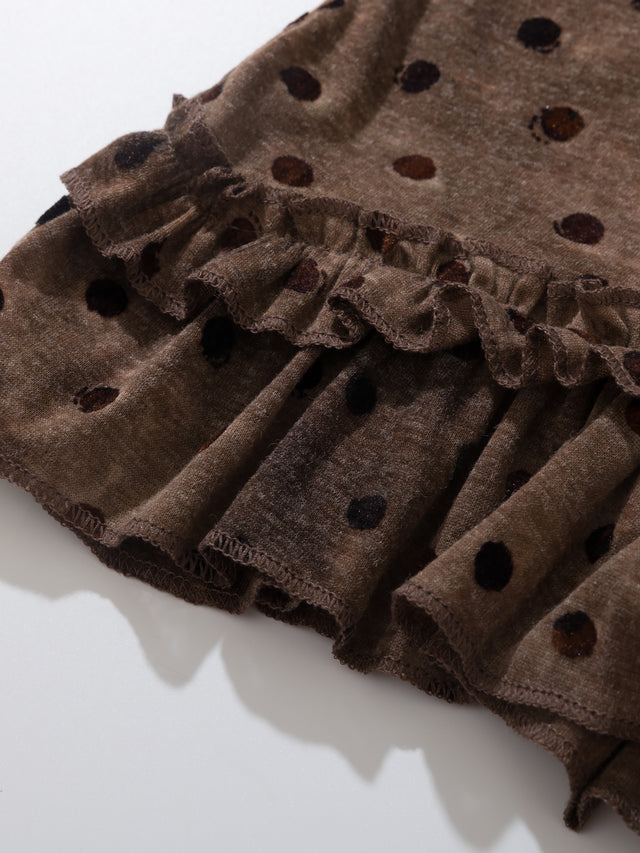 Polka Dot Ruffled-Hem Slim Long-Sleeve T-Shirt