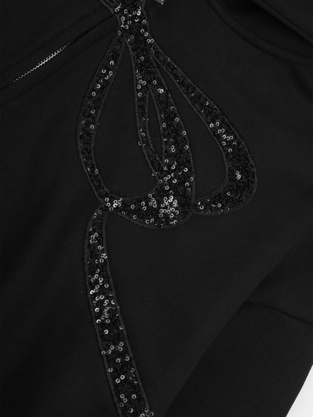 Sequin-Bow Oversize Zip-Up Hoodie