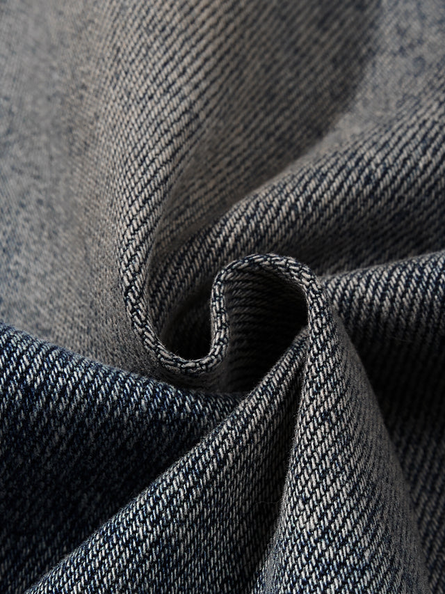 Buttoned Side-Tab Whiskered Super Baggy Denim Jeans