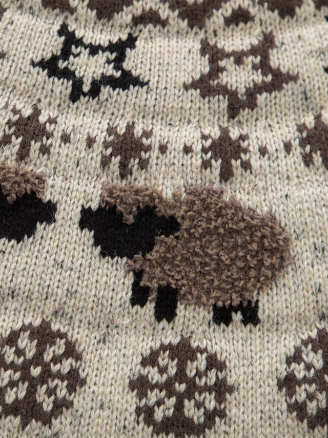 Nordic Fair Isle Sheep Pattern Oversized Knit Sweater