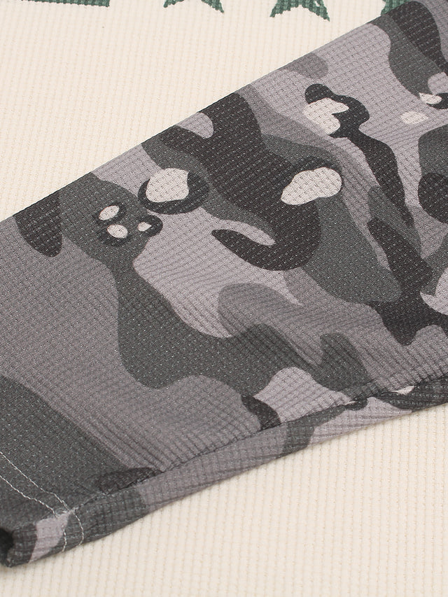 Camo Raglan-Sleeve Graphic Oversized Waffle T-Shirt