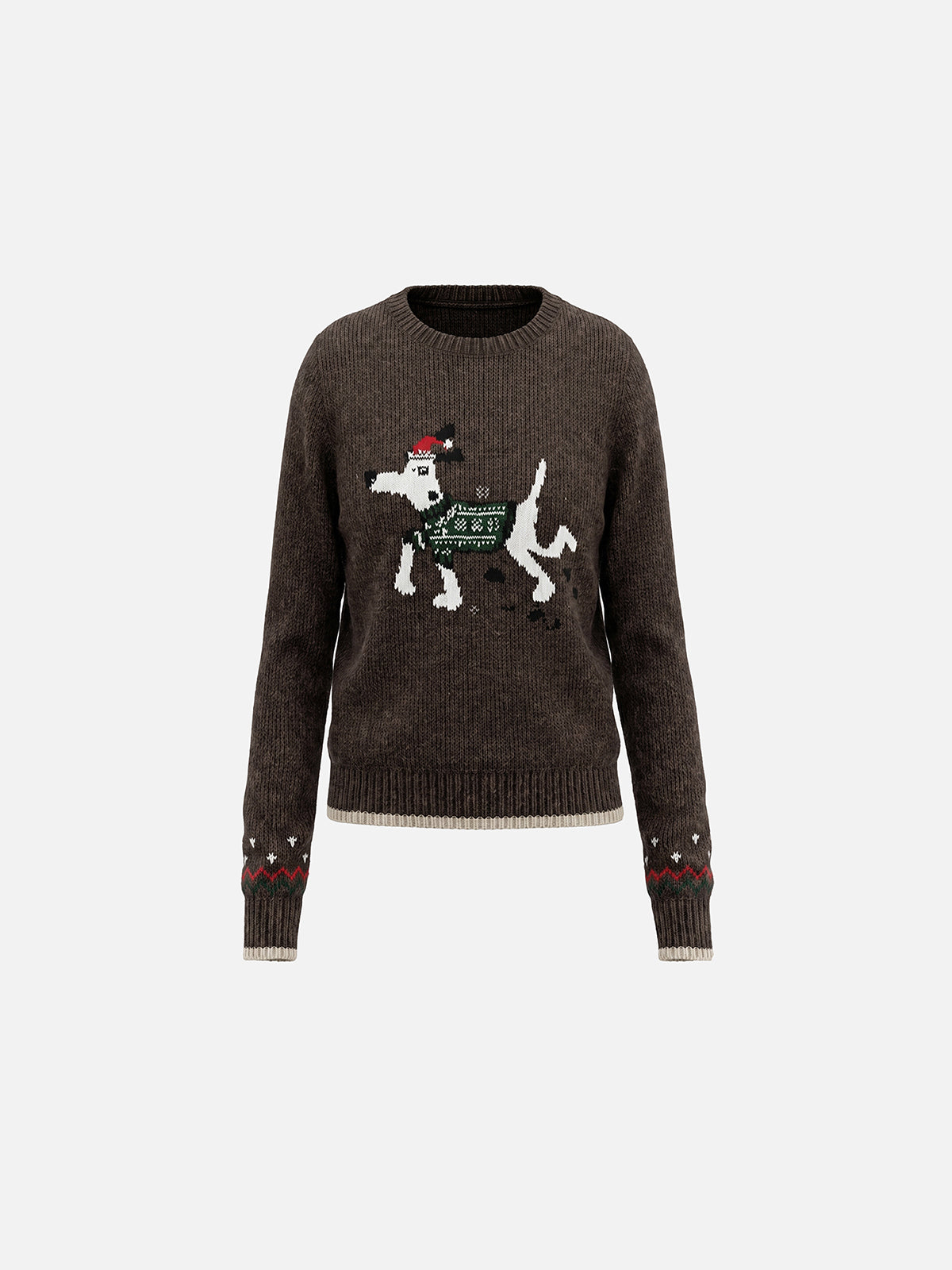 Puppy Jacquard Slim Knit Crewneck Sweater