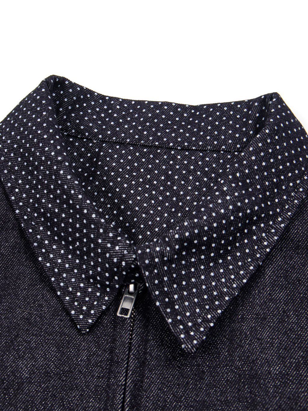 Polka-Dot Panelled Boxy Denim Jacket