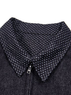 Polka-Dot Panelled Boxy Denim Jacket