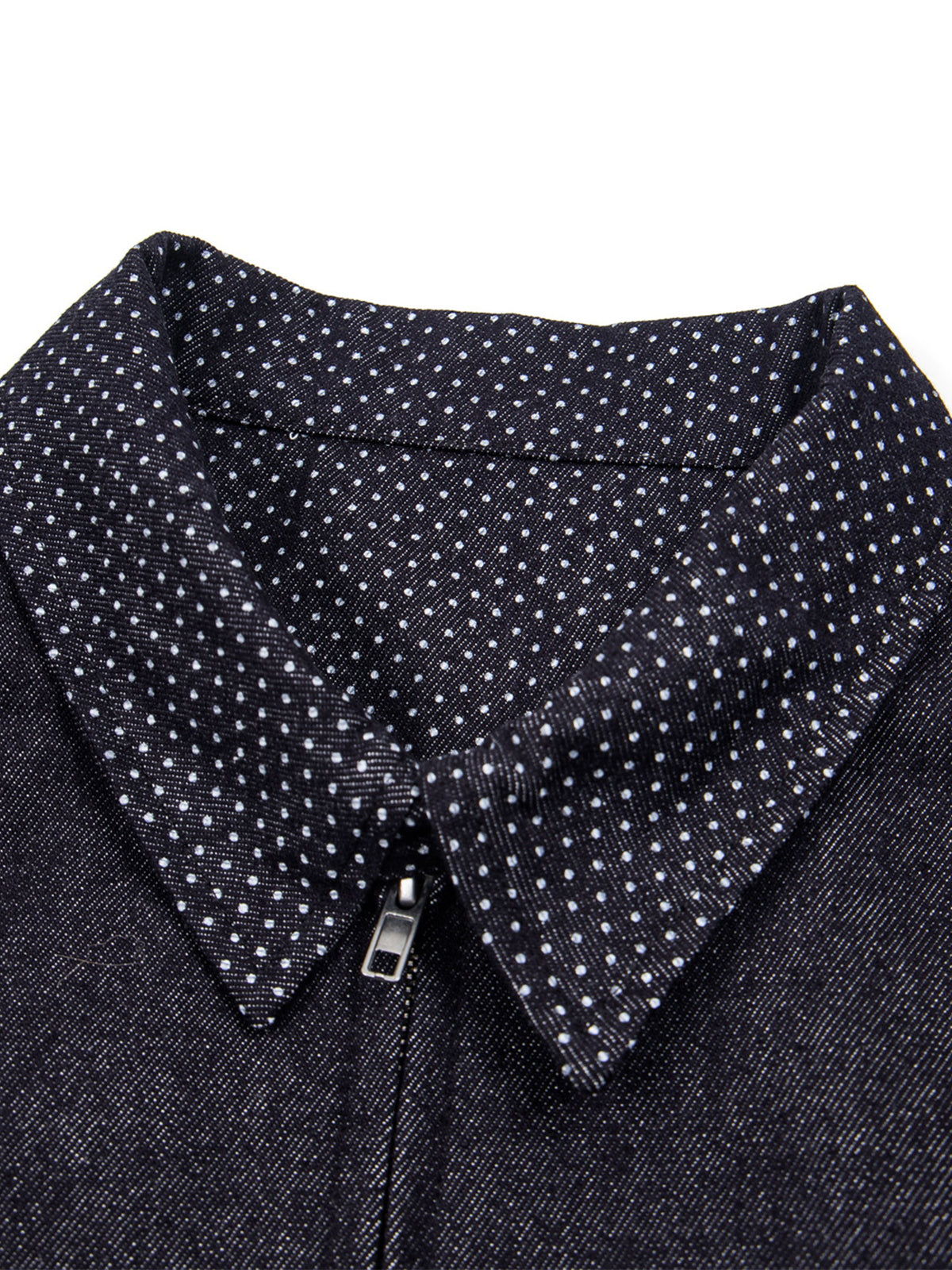 Polka-Dot Panelled Boxy Denim Jacket