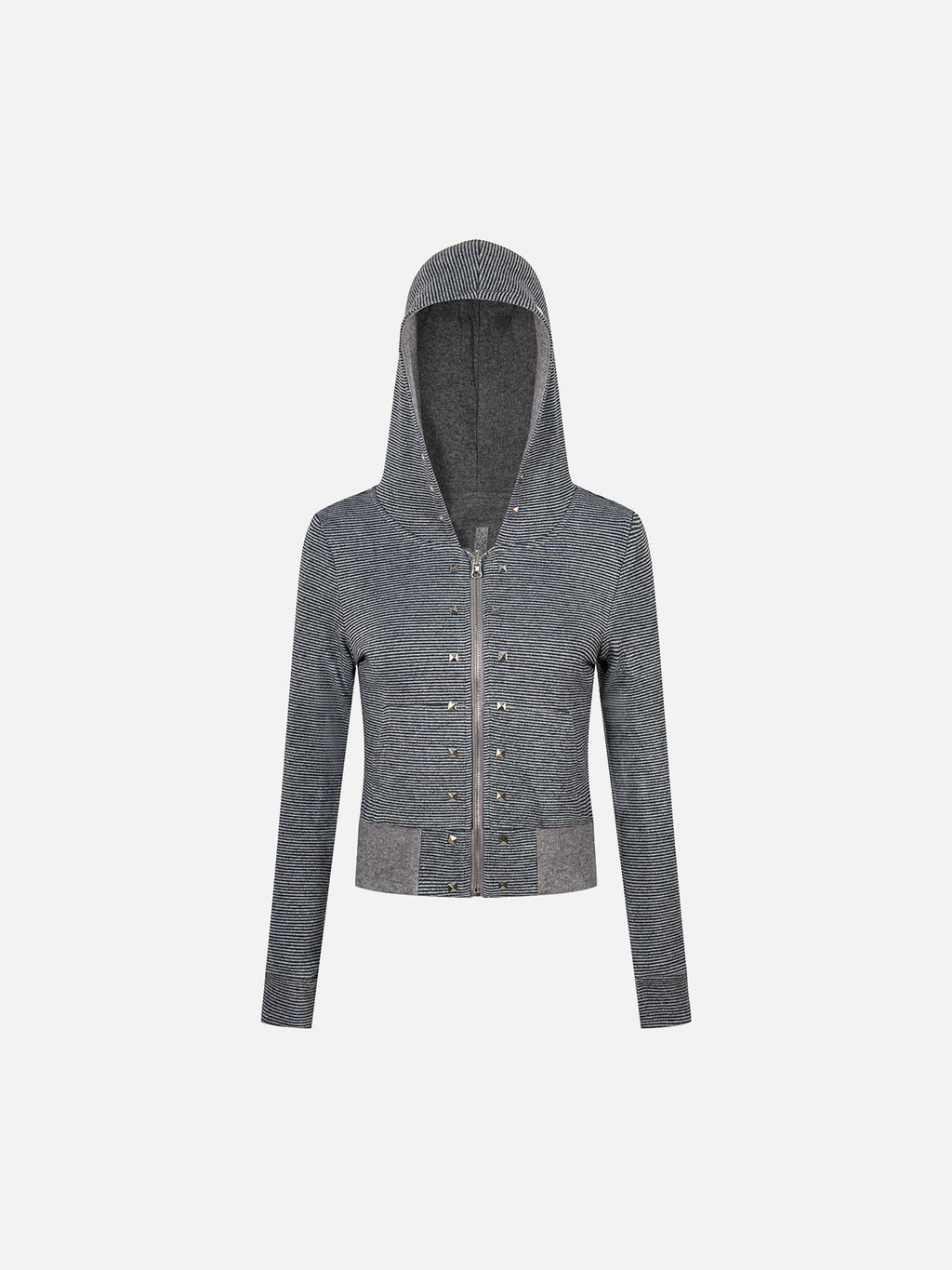 Reversible Striped Studded Slim Zip-Up Hoodie