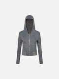 Reversible Striped Studded Slim Zip-Up Hoodie