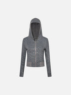 Reversible Striped Studded Slim Zip-Up Hoodie