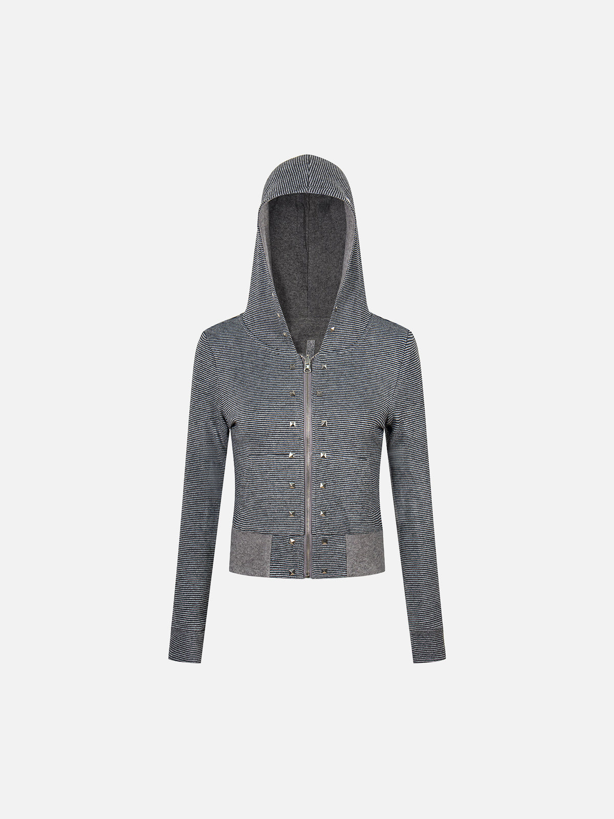 Reversible Striped Studded Slim Zip-Up Hoodie