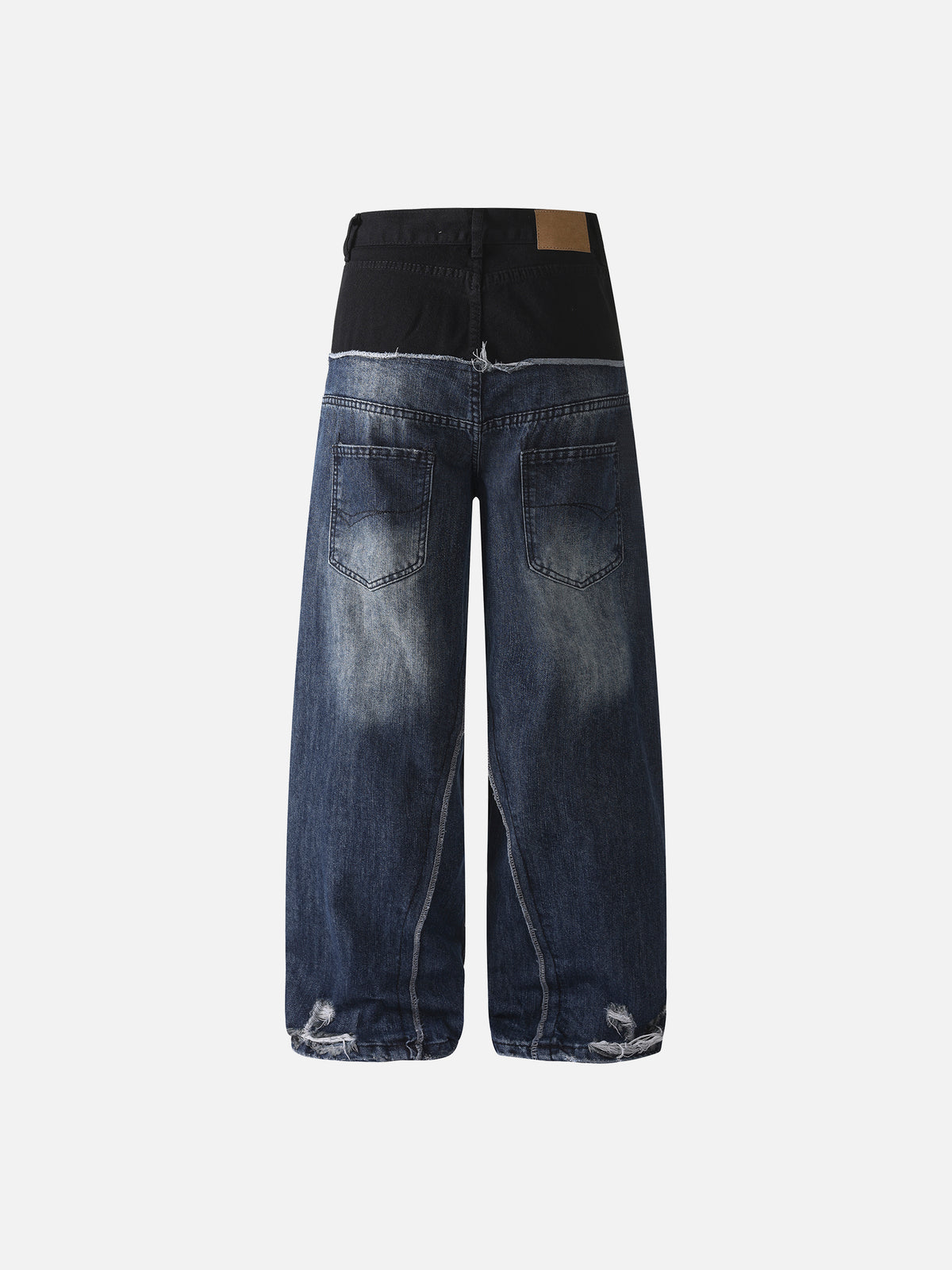 Colorblock Two-Tone Beaded Braided Cord Baggy Barrel Jeans