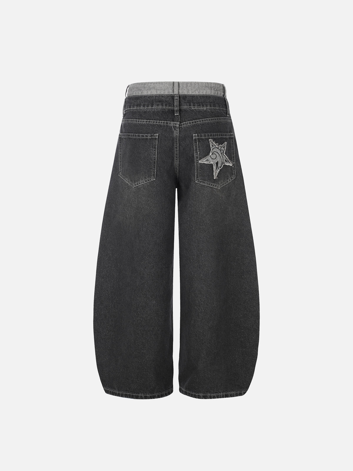 Double-Waist Star-Patch Baggy Jeans