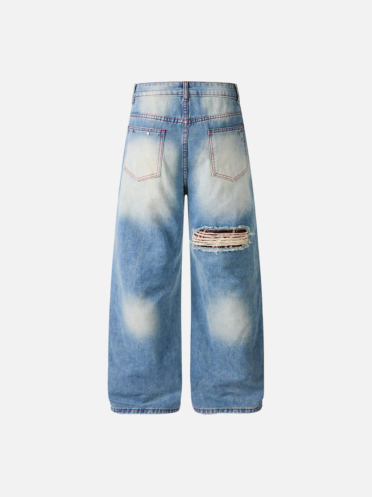 Studded Distressed Straight-Leg Jeans