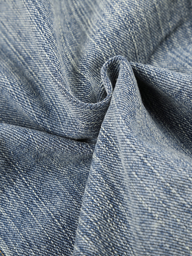 Washed Asymmetric-Zip Moto Boxy Denim Jacket