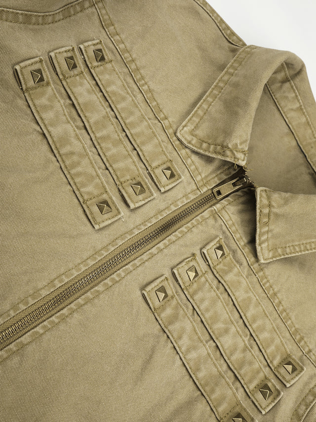 Studded-Trim Washed-Twill Cropped Jacket