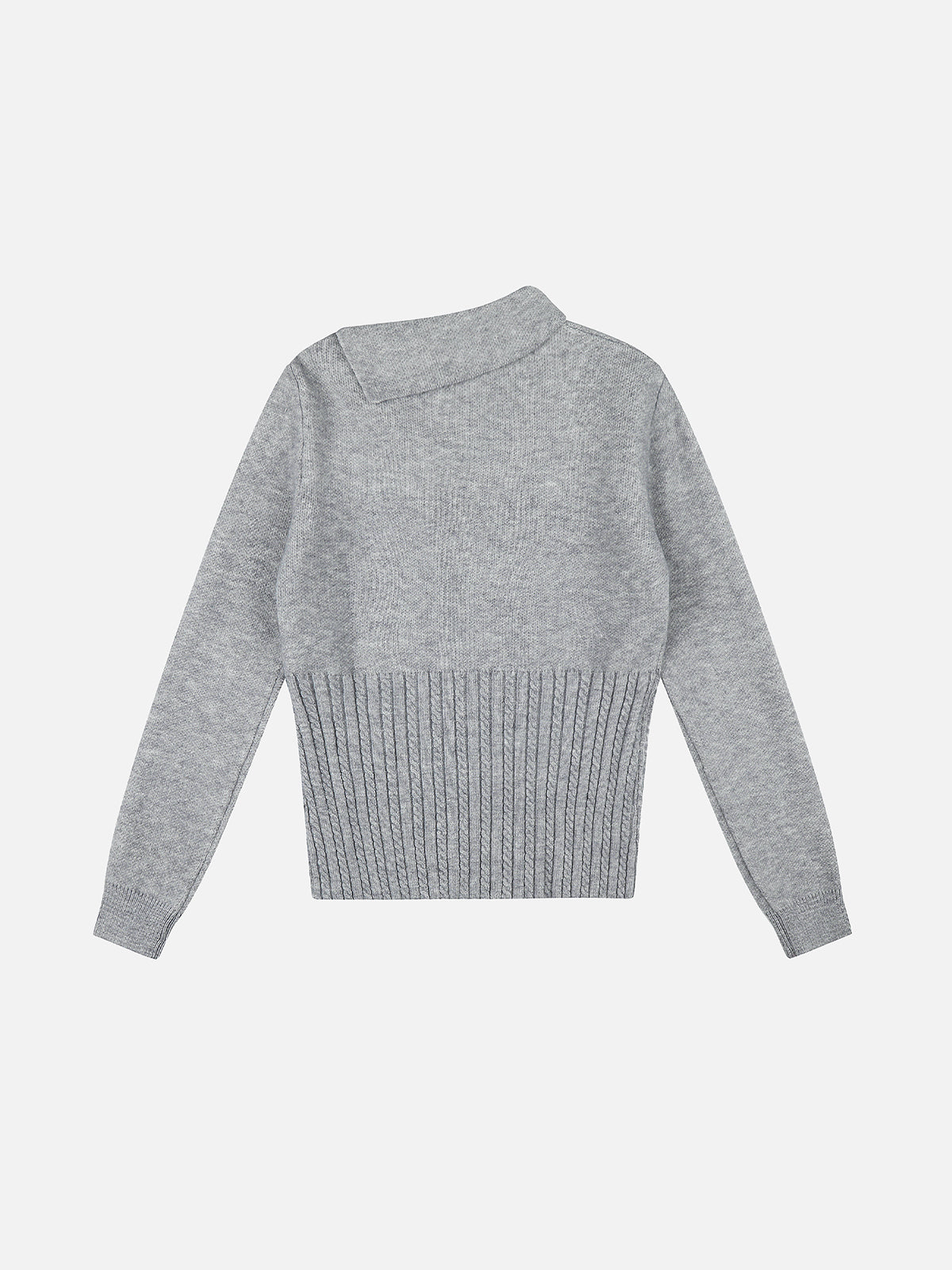 Bunny Argyle Jacquard Asymmetrical Foldover Collar Cable-Waist Slim Knit Sweater